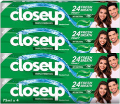 Closeup Triple Fresh Gel Toothpaste, Menthol Fresh, for 24HR fresh breath, 75ml x 4