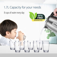 COMFEE' Stainless Steel Electric Kettle, Hot Water Tea Kettle 2200W 1.7L Capacity, Fast Boil with LED Light, Auto Shut-Off and Boil-Dry Protection