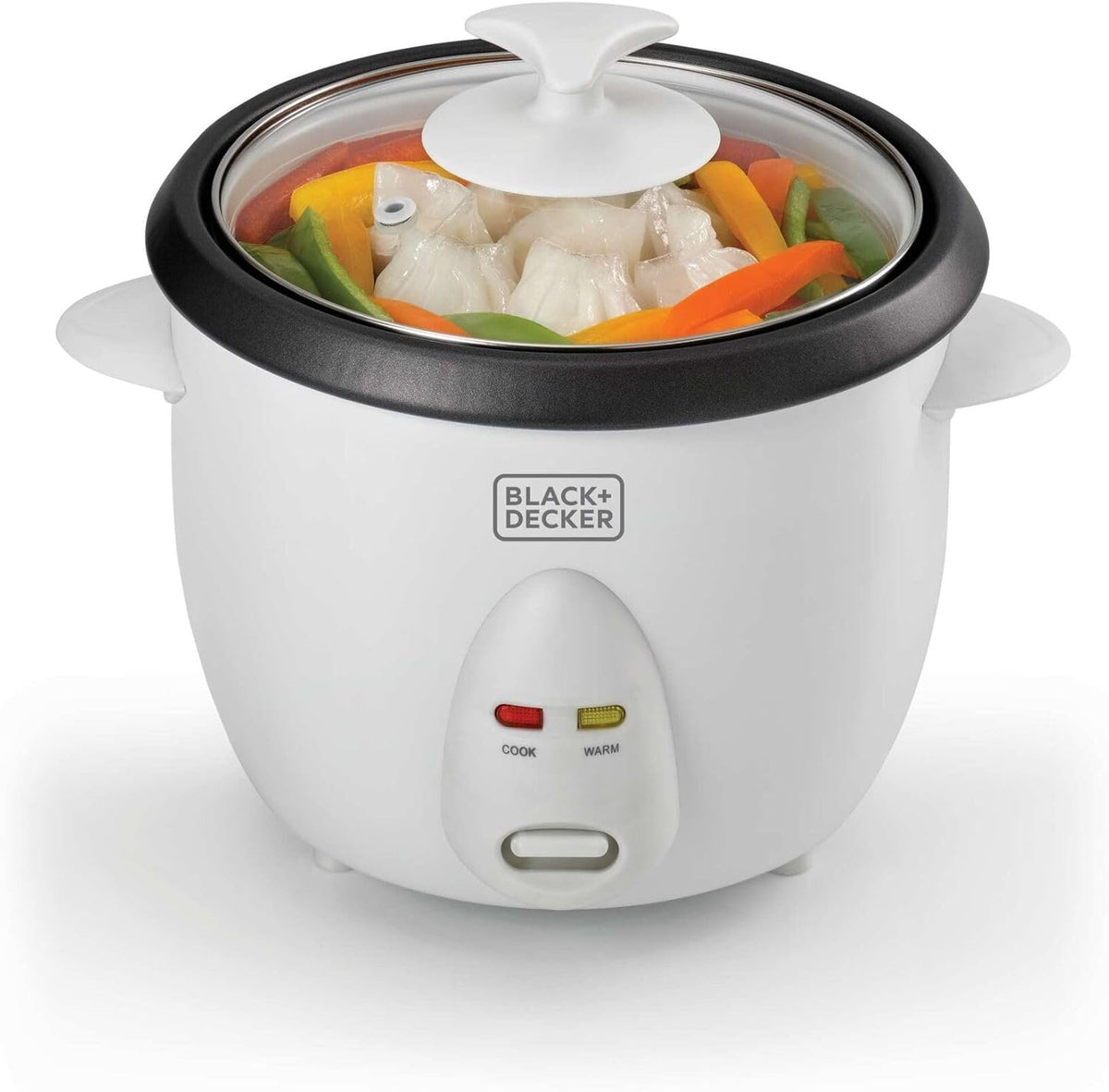 BLACK+DECKER Rice Cooker, 400W, 1L Capacity, Removable Nonstick Bowl, Steaming Tray, Glass Lid, Cool-Touch Design, Auto Warm Function, Water Level Indicator, Quick Meals, 220-240V, White - RC1050-B5