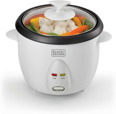 BLACK+DECKER Rice Cooker, 400W, 1L Capacity, Removable Nonstick Bowl, Steaming Tray, Glass Lid, Cool-Touch Design, Auto Warm Function, Water Level Indicator, Quick Meals, 220-240V, White - RC1050-B5