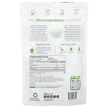 Instant bovine colostrum supplement pouch with Supplement Facts panel and QR code