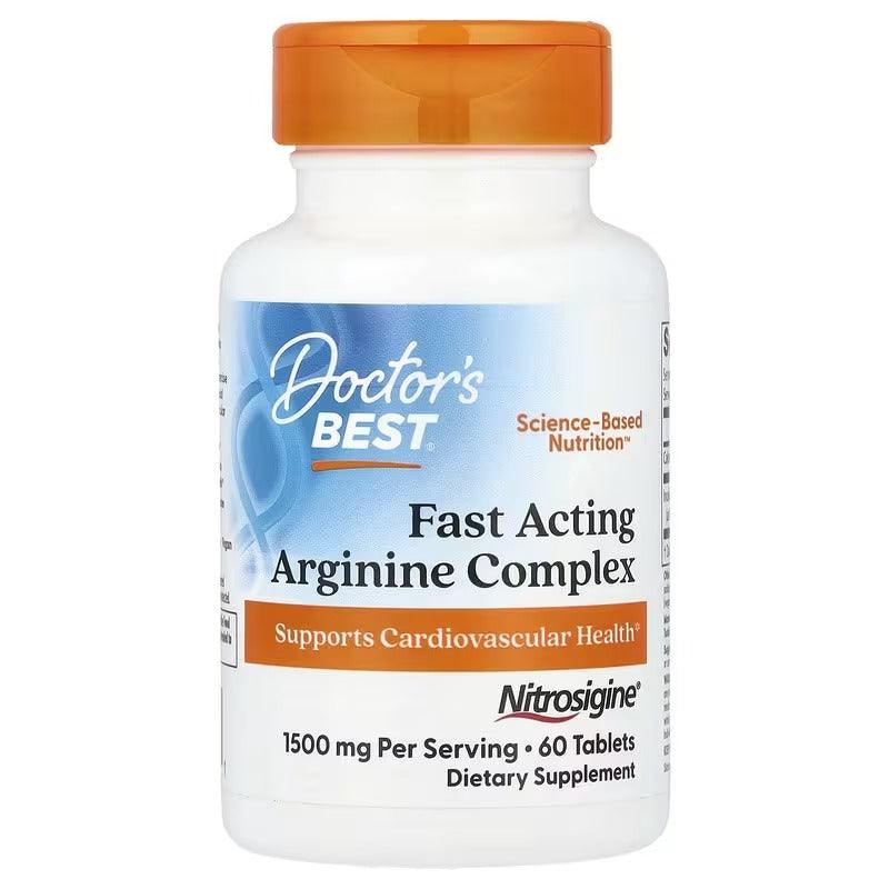 Doctor's Best Fast Acting Arginine Complex dietary supplement bottle with orange cap