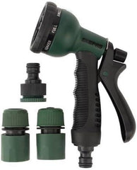 Garden hose sprayer set with green fittings, black hose connector, and trigger