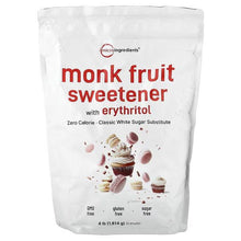 Monk fruit sweetener bag with erythritol, 4 lb, white pouch with red label