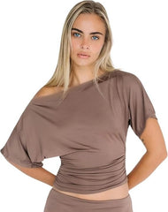 Women‘s Asymmetric Off Shoulder Top Slanted Neckline Ruched Waist Fitted Blouse Casual Party Wear Sleeveless Shirt