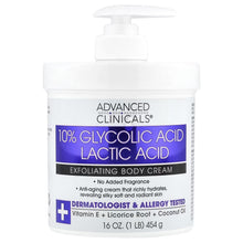 Advanced Clinicals, 10% Glycolic Acid, Lactic Acid, Exfoliating Body Cream, 454 g (16 oz)