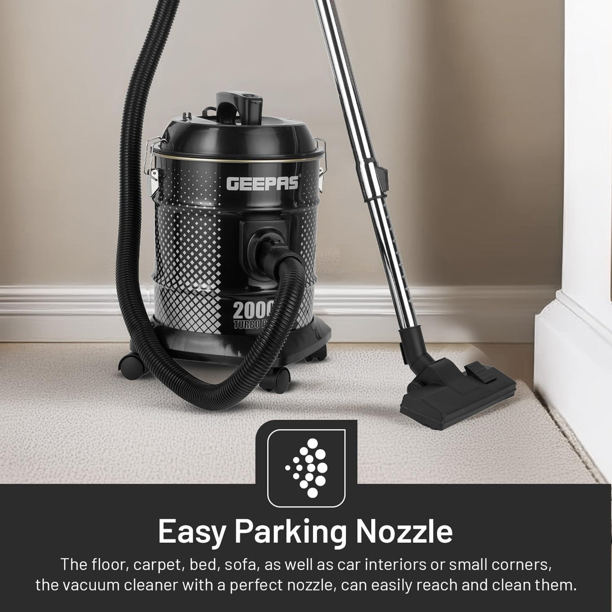 Geepas 2000W 2-in-1 Blow and Dry Vacuum Cleaner GVC19045 | Powerful Copper Motor | 18L Capacity | Stainless Steel Drum Tank | Dust Full Indicator | 2-Year Warranty
