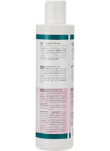 PADO Charmy cat shampoo bottle with white body, teal band, back label