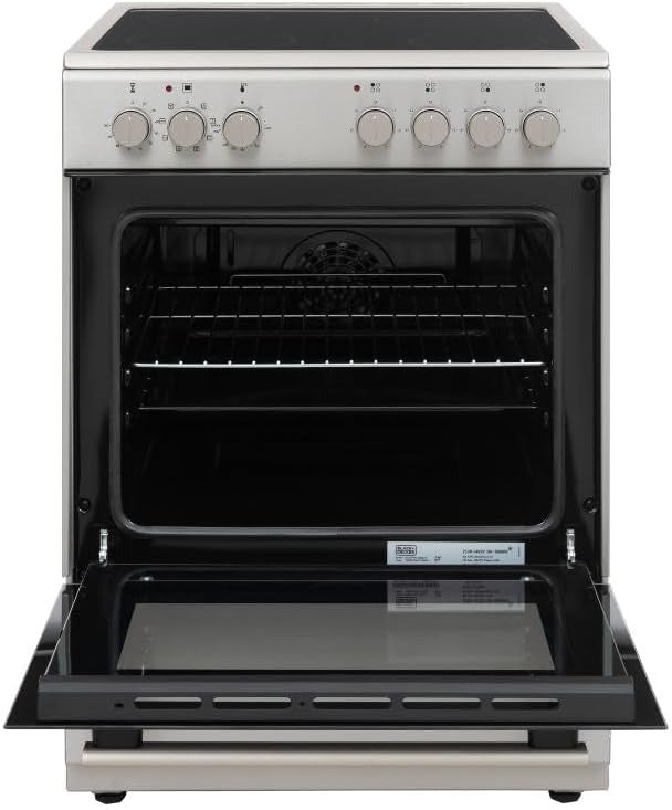 Black+Decker 60x60cm Vitro Ceramic Electric Cooker, 4-Zone Hob, Flat Glass Door, Inox Model Number – BXOFV604.002VX MADE IN TURKEY
