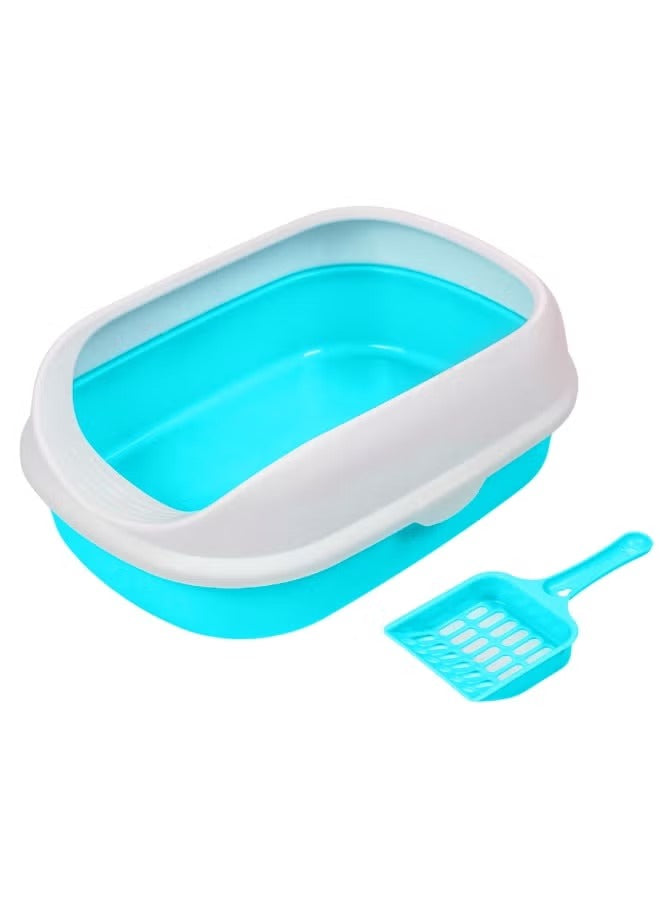 Pado Cat Litter Tray Curved Top with Scoop – Cyan (41 × 31 × 14cm)