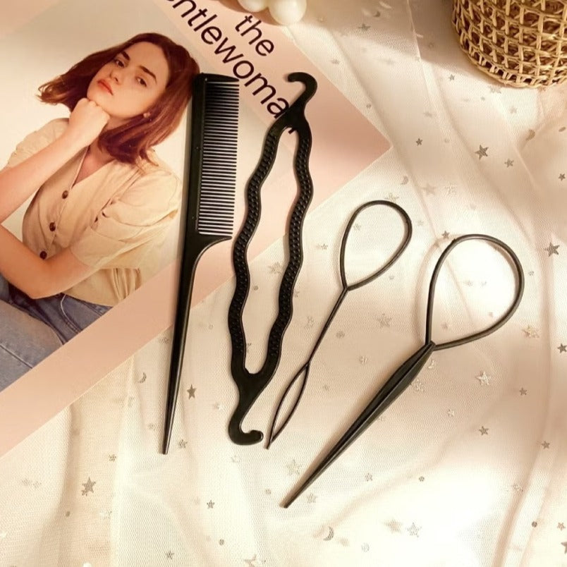 4 Pcs Hair Topsy Tail Tool Set Black
