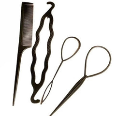 4 Pcs Hair Topsy Tail Tool Set Black
