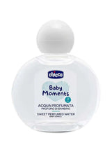 chicco Baby Moments sweet perfumed water bottle, clear cap, front label