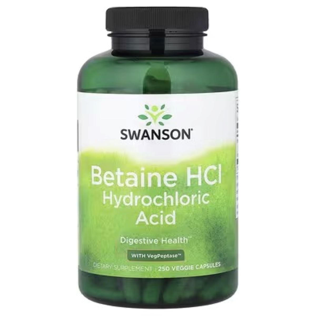 Swanson Betaine HCl Hydrochloric Acid with VegPeptase™ – 250 Veggie Capsules