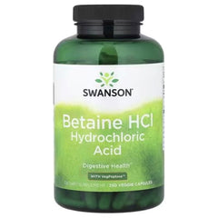 Swanson Betaine HCl Hydrochloric Acid with VegPeptase™ – 250 Veggie Capsules