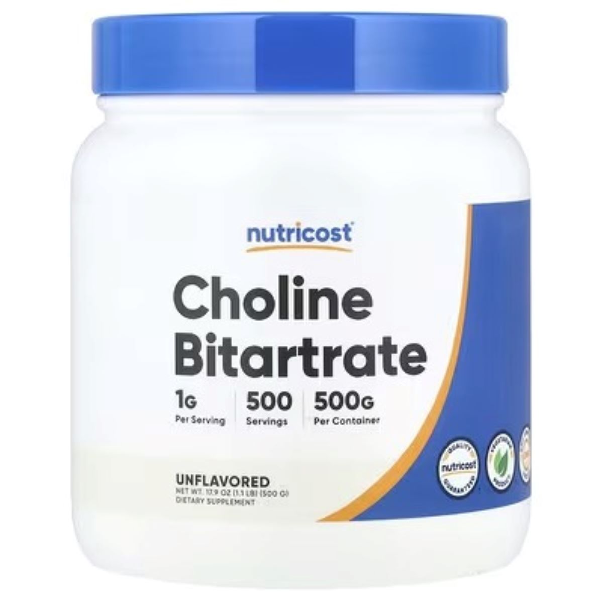 Nutricost Choline Bitartrate Powder, Unflavoured, 17.9 oz (500 g) – Brain, Memory & Liver Health Support Supplement