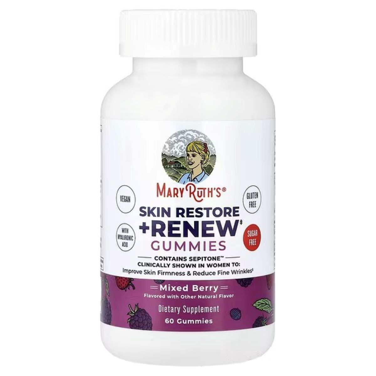 MaryRuth's Skin Restore + Renew Gummies, Mixed Berry, 60 Vegan Gummies