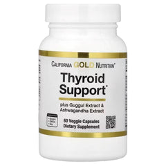 California Gold Nutrition Thyroid Support with Guggul, Ashwagandha, Bacopa & Green Tea Extract – Metabolism & Hormonal Balance Formula, 60 Veg Capsules