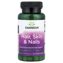 Vegan hair, skin & nails supplement bottle, purple label, 60 tablets