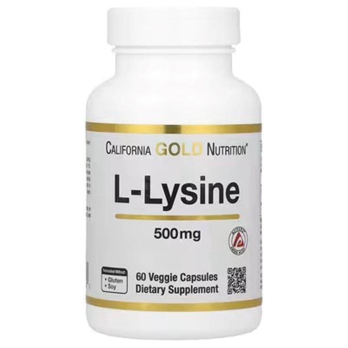 California Gold Nutrition L-Lysine 500 mg – 60 Veg Capsules, Essential Amino Acid Supplement for Immune Support & Healthy Skin