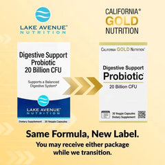California Gold Nutrition Digestive Support Probiotic 20 Billion CFUs – Probiotic & Prebiotic Blend with Lactobacillus rhamnosus GG, 30 Veg Capsules