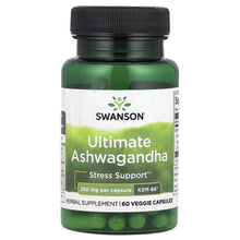 Green Swanson Ultimate Ashwagandha bottle, 250 mg KSM-66 veggie capsules front label