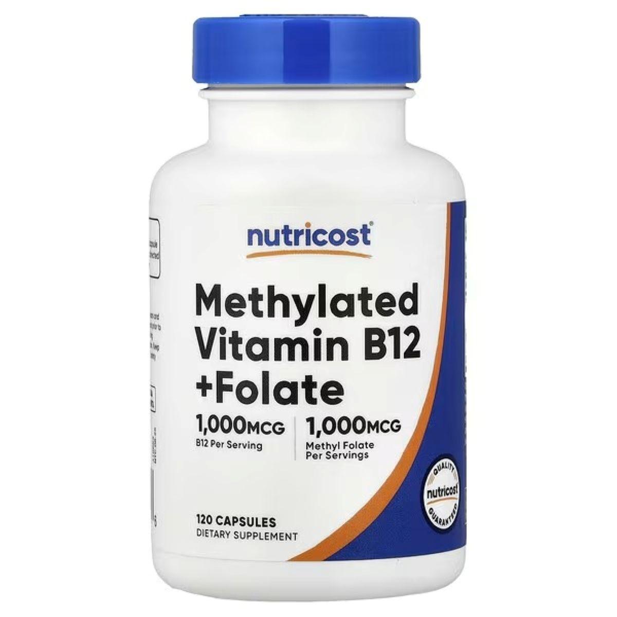 Nutricost Methylated Vitamin B12 + Folate Capsules | Active Methylcobalamin & L-Methylfolate | Energy, Nervous System & Healthy Cell Support | 120 Capsules