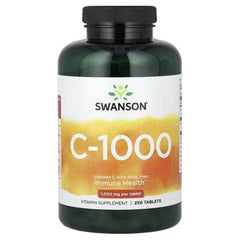 Swanson C-1000 Vitamin C bottle, black cap, front label for immune health