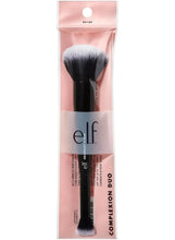 Makeup duo brush with dense tapered bristles and black handle, in e.l.f. packaging.