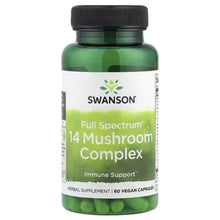 Swanson Full Spectrum 14 Mushroom Complex bottle with green label, black cap, 60 vegan capsules