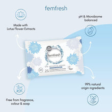 Femfresh intimate wipes pack with pH & microbiome balance, 25 unscented, soap-free