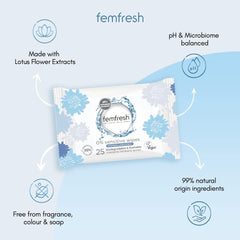Femfresh 0% Sensitive Intimate Wipes, Biodegradable & Flushable, Made of 100% Plant Sourced Fibers, Fragrance & Soap Free, Unscented, Vegan, pH Balanced, Hypoallergenic Skin Care, Pack of 25