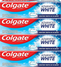 Colgate Advanced White whitening toothpaste multipack, four red-and-blue boxes