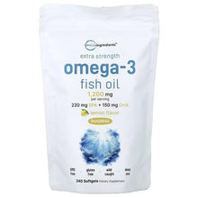 Omega-3 fish oil lemon flavor softgel pouch, extra strength 1,200 mg, 240 ct