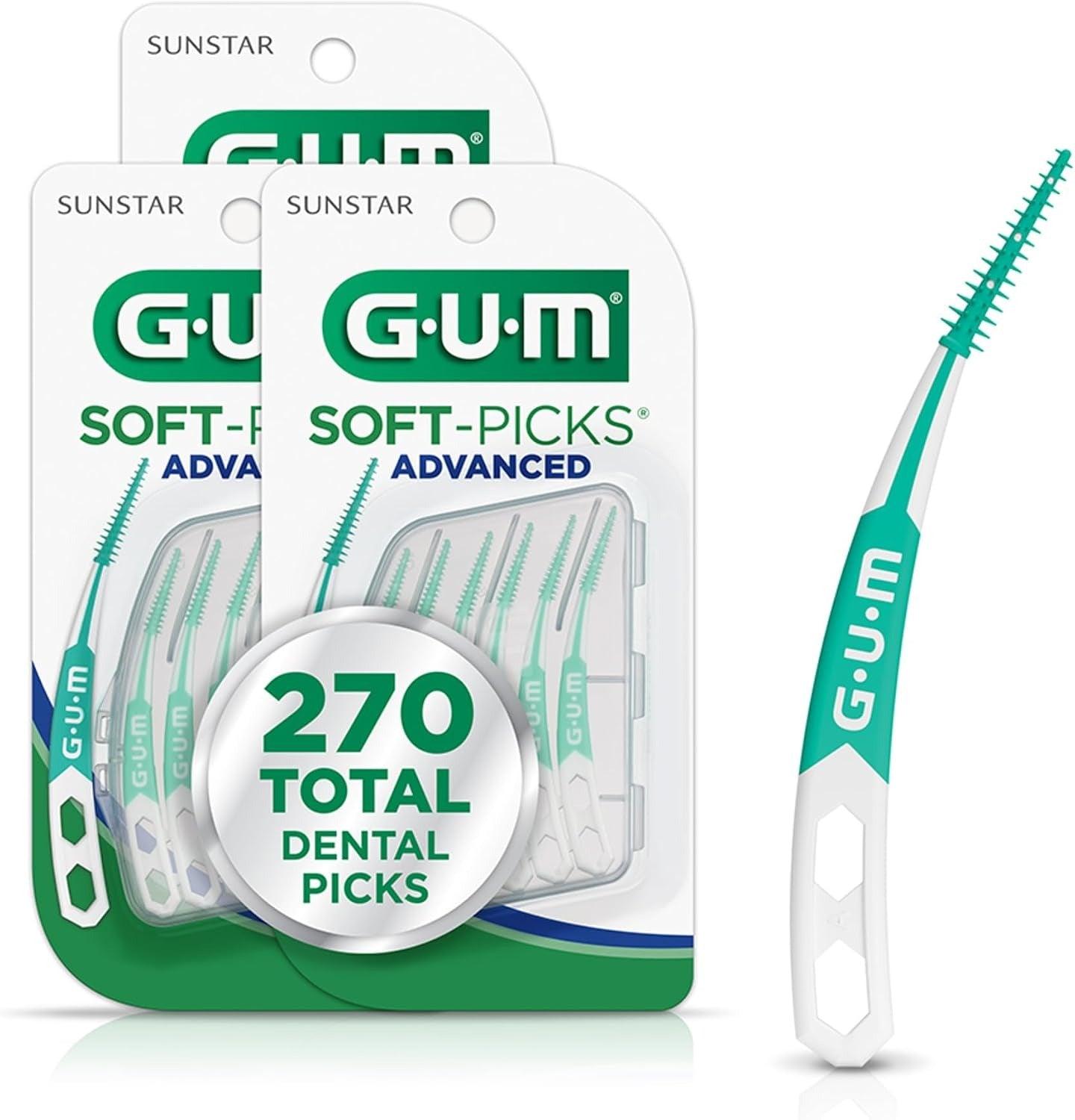 GUM Soft-Picks dental interdental brushes, teal bristles with white handle, 270 total