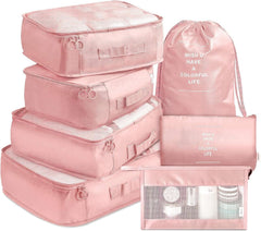 VAGREEZ Packing Cubes VAGREEZ 7 Pcs Travel Luggage Packing Organizers Set with Toiletry Bag (Pink)