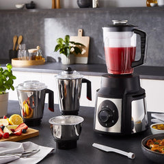 Geepas 5-IN-1 Mixer Grinder- GSB5457N| 1000 W Powerful Copper Motor and Stainless Steel Jars| Modern Design, Durable Body, Robust Handles and Sharp Blades| 2 Years Warranty