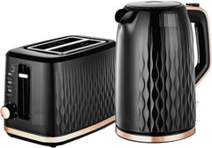 BLACK+DECKER 1.7L Kettle & 7-Level Browning Control Toaster - Ideal for Hot Beverages, Soups, Cooking - Defrost, Reheat, Cancel Buttons - LED Indicator - Wide Slots - Concealed Coil-Black-MBF90-B5