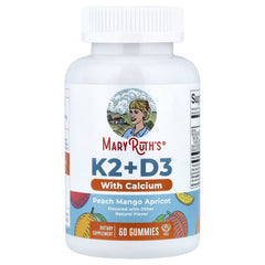 MaryRuth's, Vitamin K2 + D3 With Calcium Gummies, Peach Mango Apricot, 60 Gummies