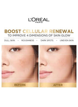 Glycolic brightening face wash results, before and after glow on two facial close-ups