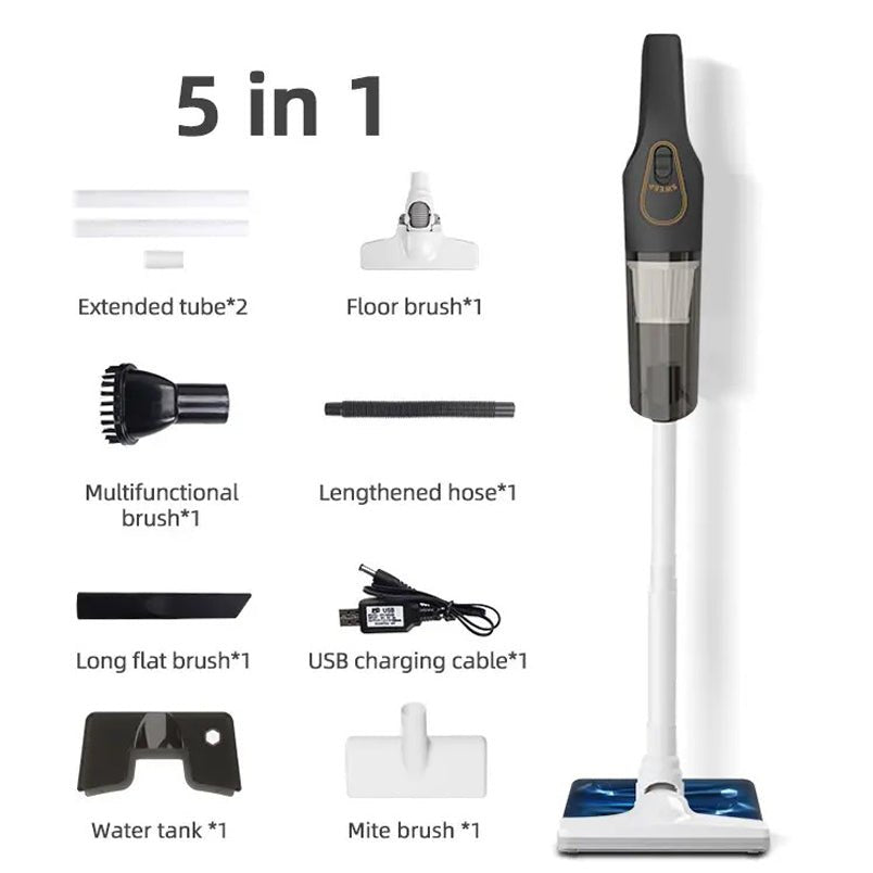 5-in-1 Rechargeable Handheld Electric Floor Cleaner with Vacuum Mop Water Tank Car Cleaner and Mites Remover - Black - Mumzar.com