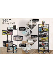 Huitich 5 layer kitchen storage trolley with 360 degree rotary shelf for versatile home organization