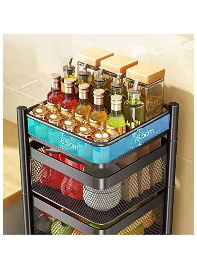 Huitich 5 layer kitchen storage trolley with black frame holding bottles and jars