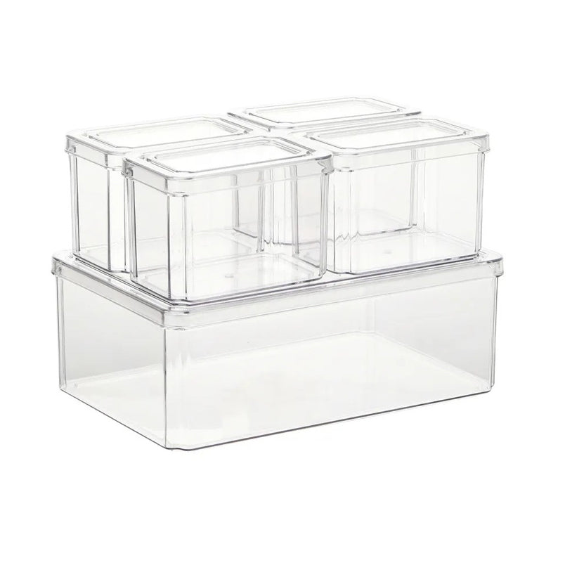 5 Pieces fridge organizer transparent plastic fruit storage box container set refrigerator drainage crisper food preservation box bpa free - Mumzar.com