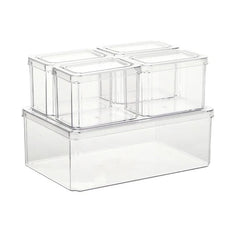 5 Pieces fridge organizer transparent plastic fruit storage box container set refrigerator drainage crisper food preservation box bpa free - Mumzar.com