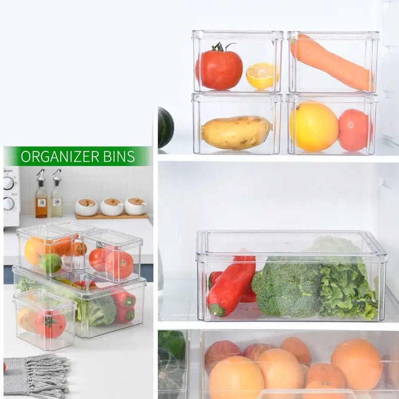 5 Pieces fridge organizer transparent plastic fruit storage box container set refrigerator drainage crisper food preservation box bpa free - Mumzar.com