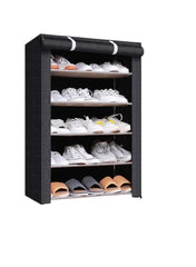 5-tier metal shoe rack, black, with five open shelves for shoes
