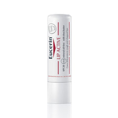 Bálsamo labial activo Eucerin pH5 con dexpantenol y vitamina E. Cuidado labial para labios ásperos. Protección UVA y UVB. FPS 20. Calma, hidrata y protege. Para labios secos y deshidratados. 4,8 g. El envase puede variar.