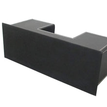 Black PU desk organizer with outer compartments and open center channel, stitched trim.