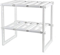 Expandable Under Sink Storage 2 Tiers, Kitchen Adjustable Storage Organizer Rack, White